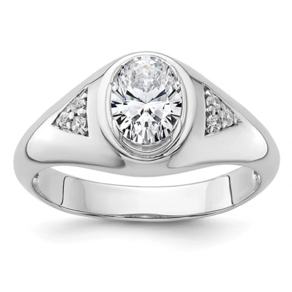 IBGoodman 14K White Gold Lab Grown Diamond Oval Men’s Ring –Modern Luxury